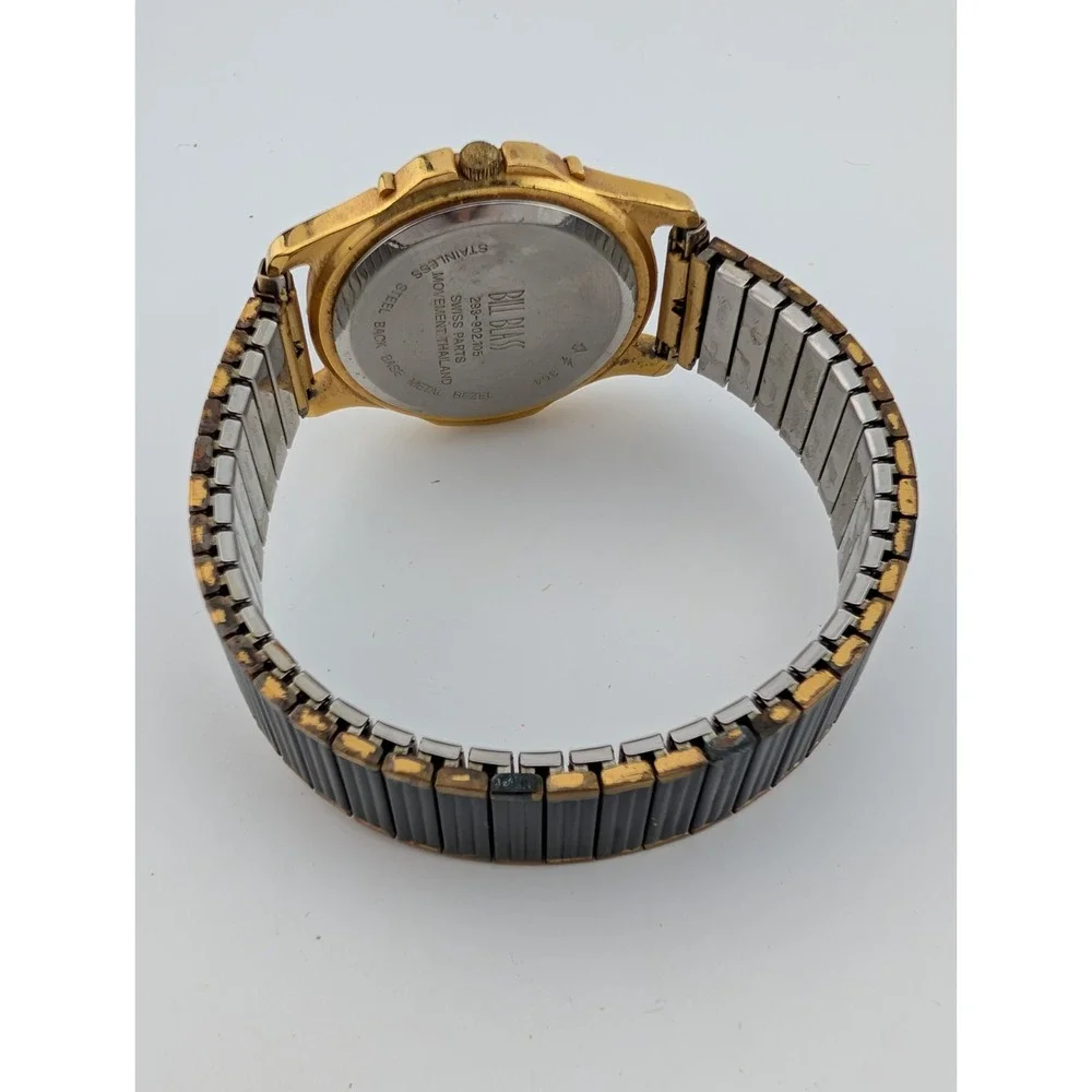 Vintage Bill Blass Watch Men 36mm Case Black/Gold Stretch Band-‎ New Battery